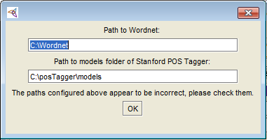 Entering paths to Wordnet and POS Tagger